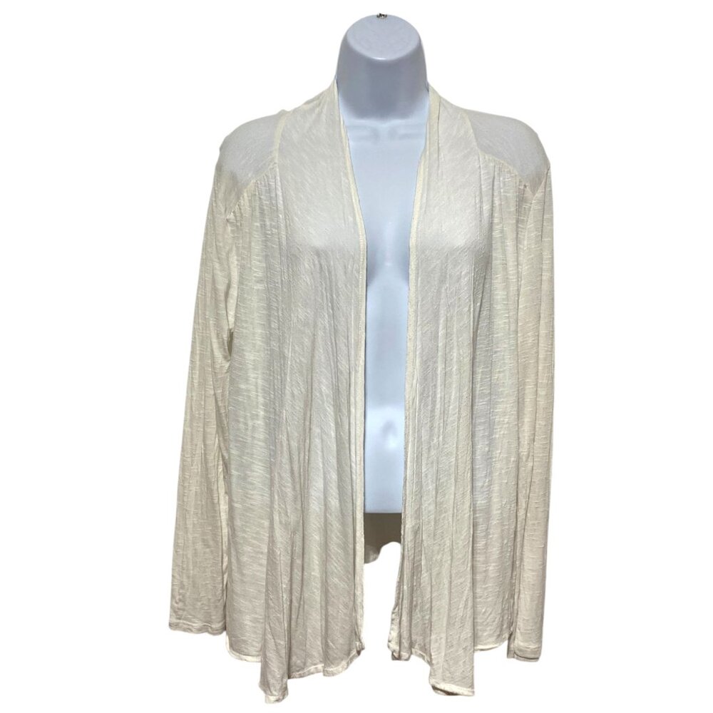 Women's Size Medium White Open Cardigan Long Sleeve Design By-Wassaio